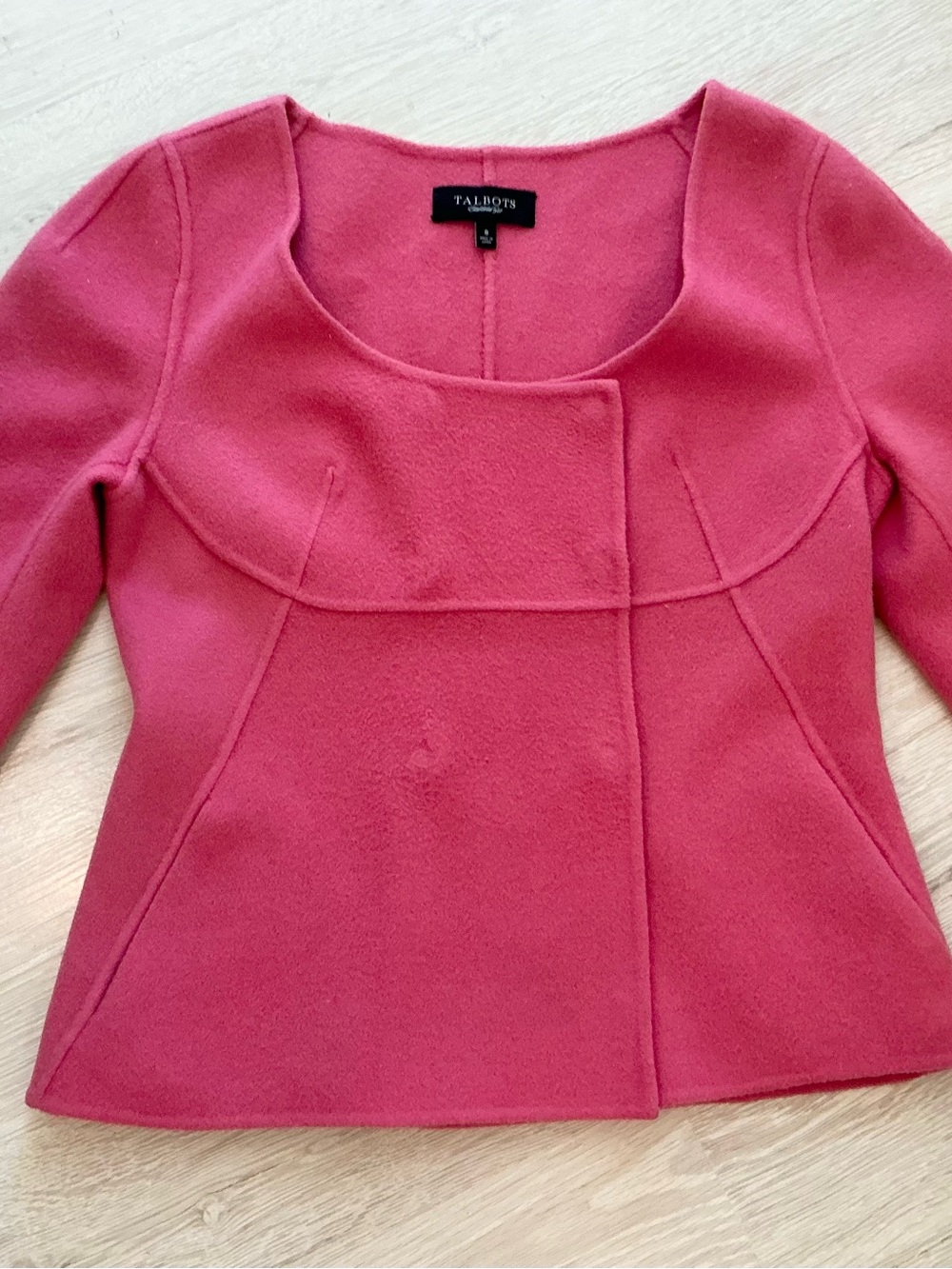 Talbots Pink Double Faced Felted Wool Cropped Jacket Size 8